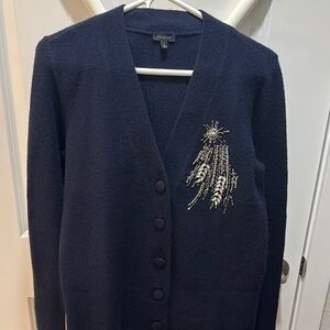 Talbots Blue Cardigan Sweater with Embellishments